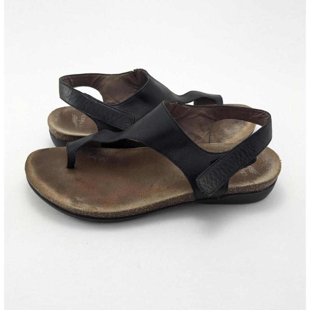 Womens Dansko Reece Waxy Black Burnished Leather Sandals 6024470200 Size 9-9.5